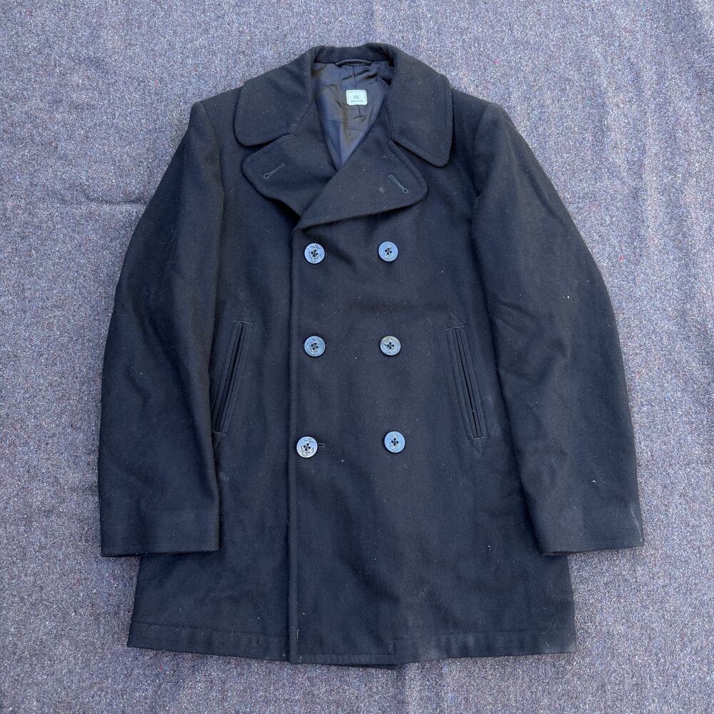 Men's Vintage U.S Navy Black Wool Double Breasted Pea Coat Jacket Sz 40L Medium